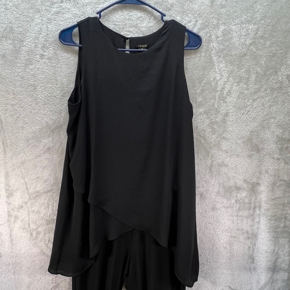 IMAN Pants - IMAN M Black Sleeveless Layered Asymmetrical Overlay Jumpsuit Coctail Fluid Chic